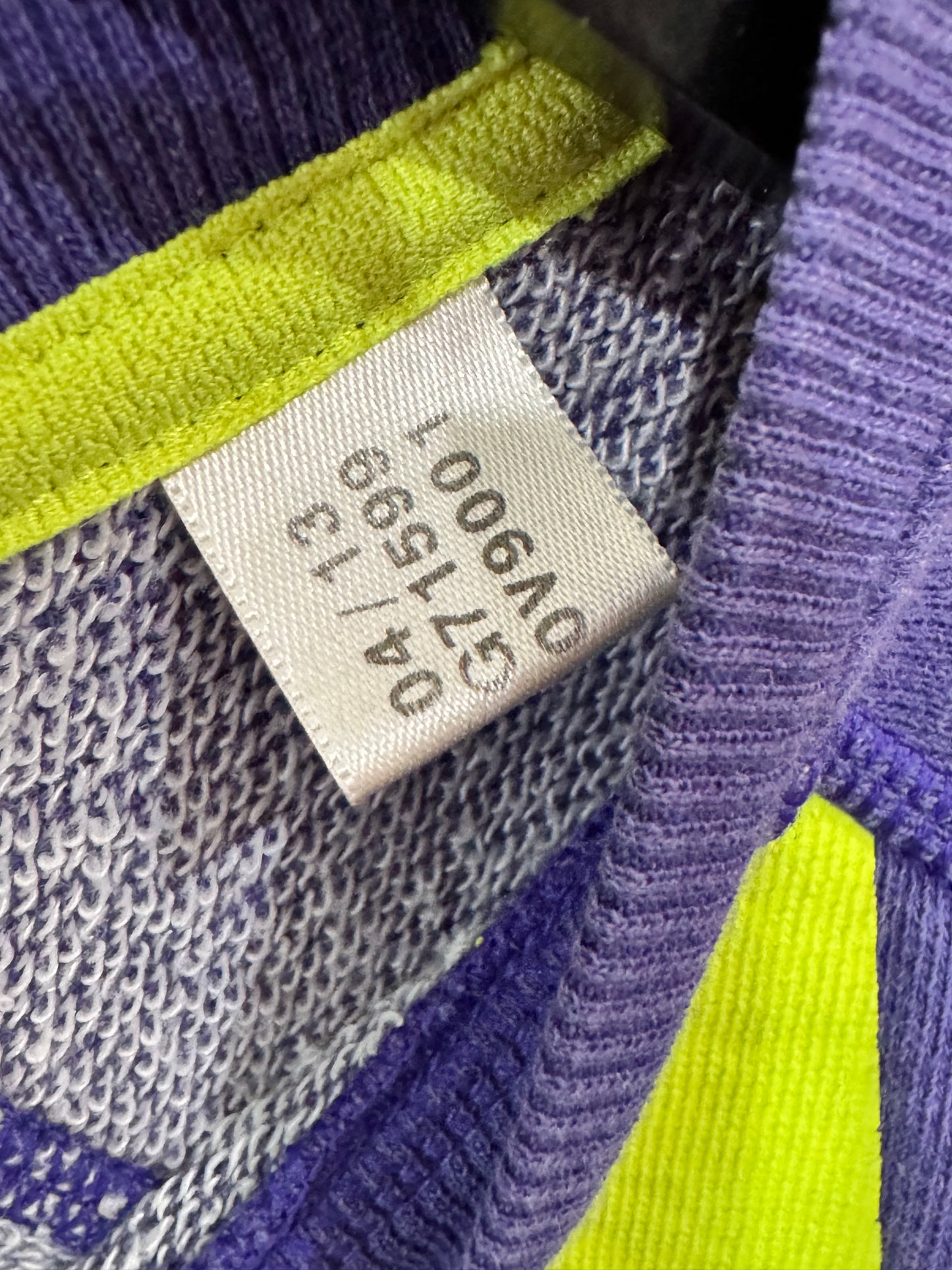 Adidas purple and neon crewneck sweatshirt size large featuring a prominent neon green logo