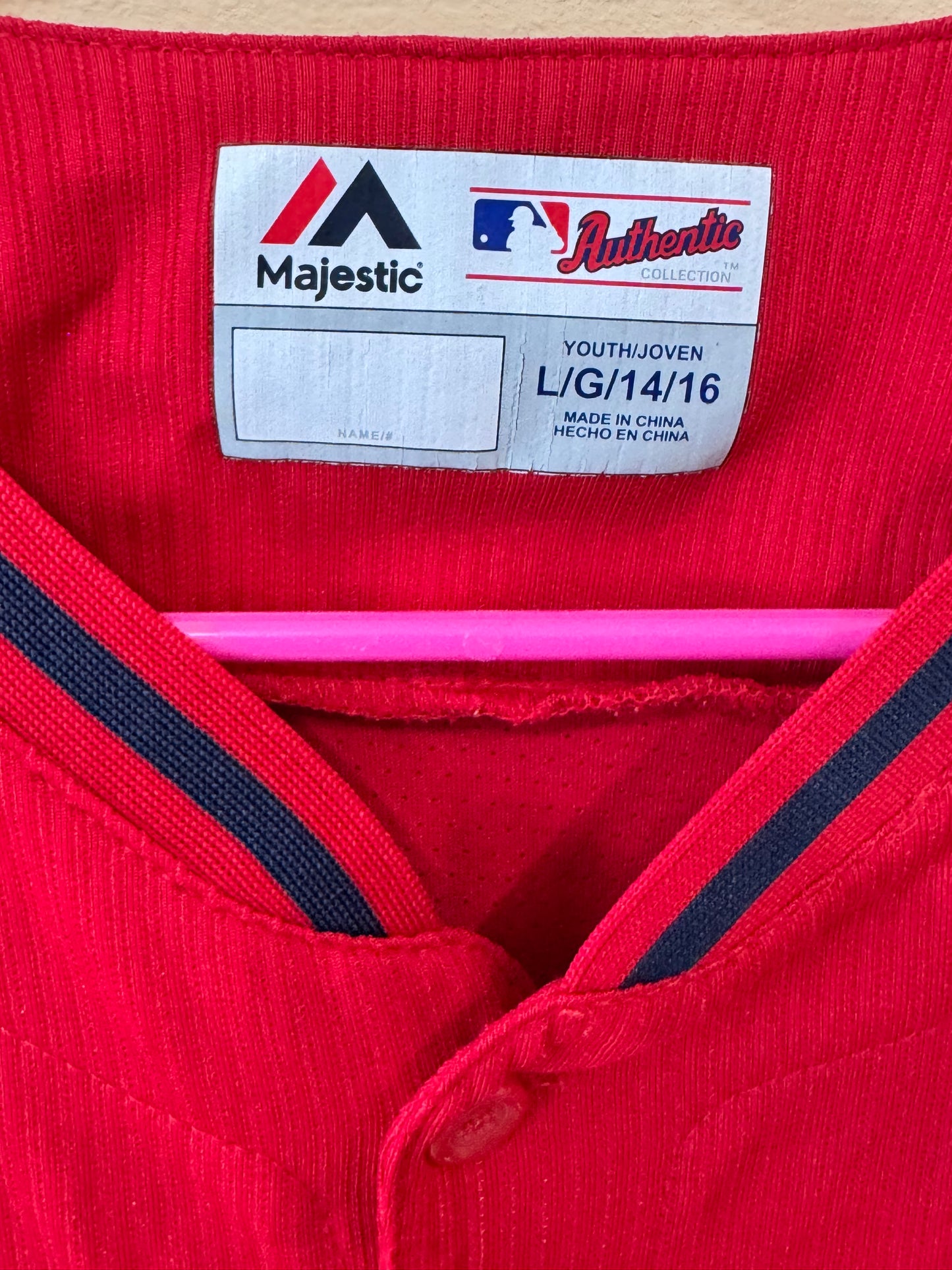 Majestic Athletic youth Boston Red Sox red alternate button-down baseball jersey size youth large