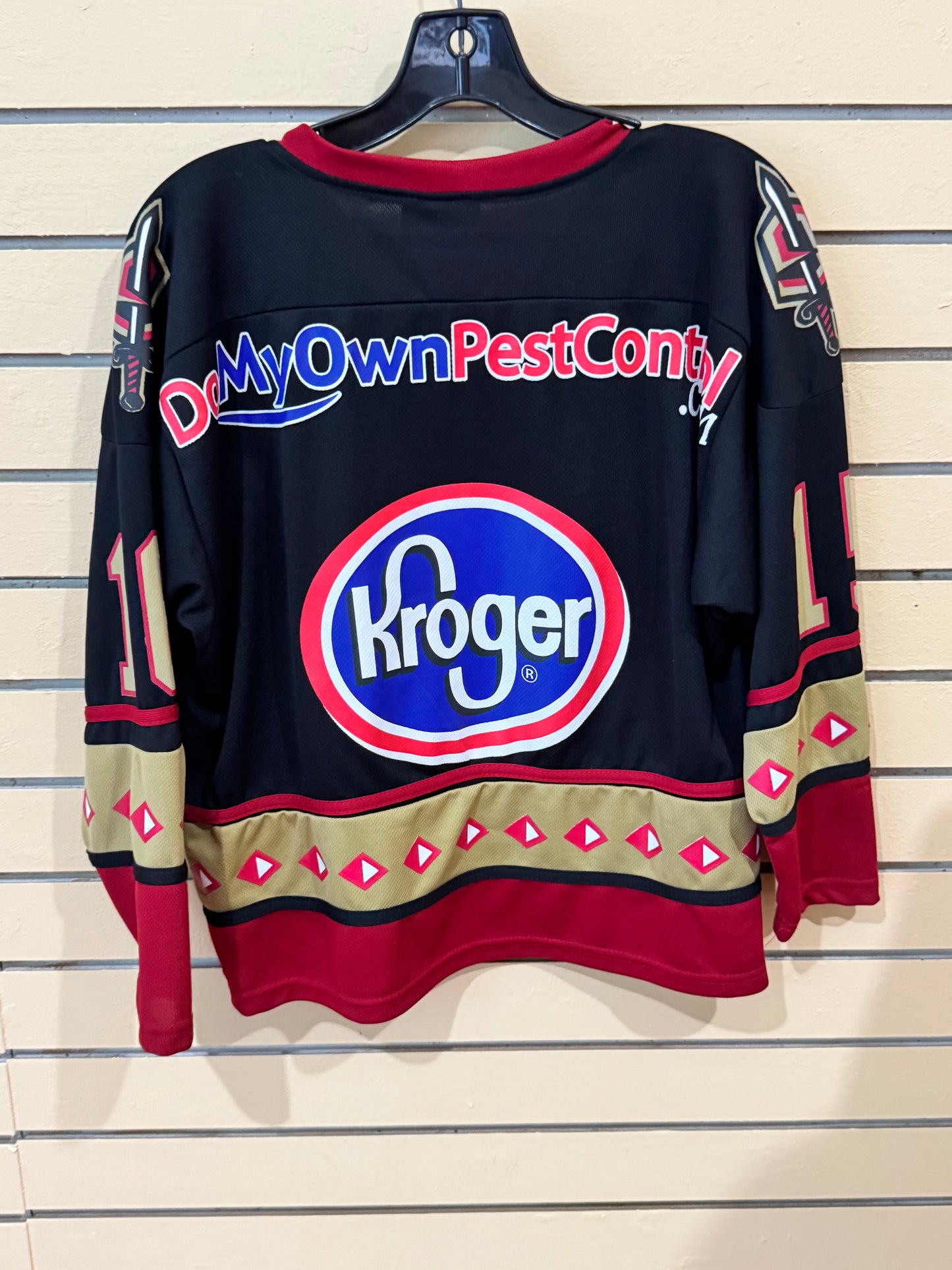 Vintage Gwinnett Gladiators youth XL jersey ECHL era black, red, and gold