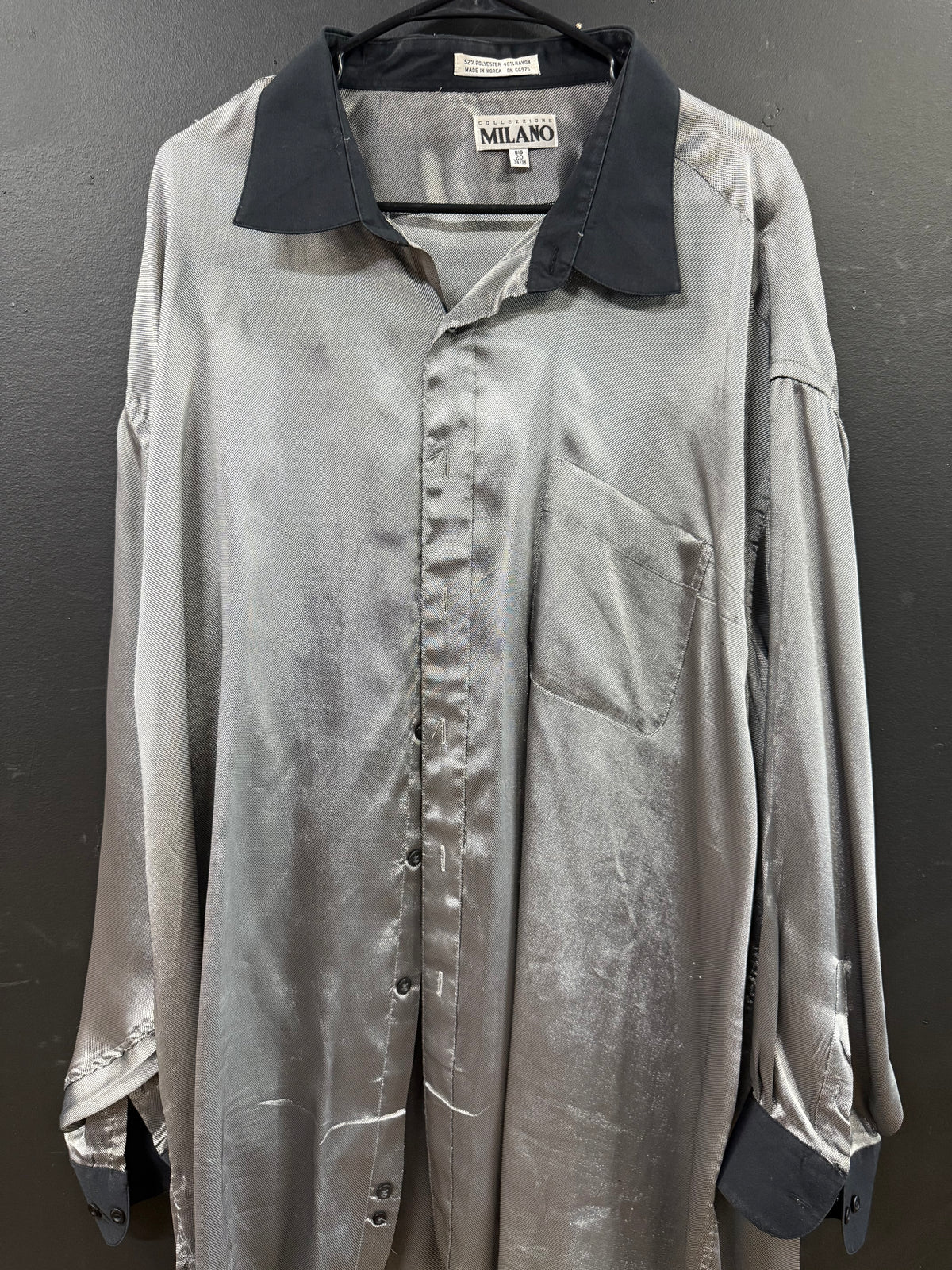 Vintage Milano Gray shiny long-sleeve button-down shirt size 20 34/35 (Collezione Milano).