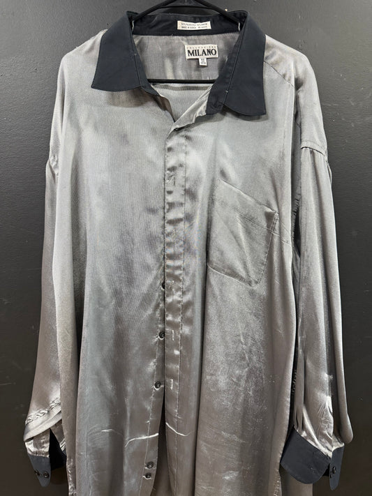 Vintage Milano Gray shiny long-sleeve button-down shirt size 20 34/35 (Collezione Milano).