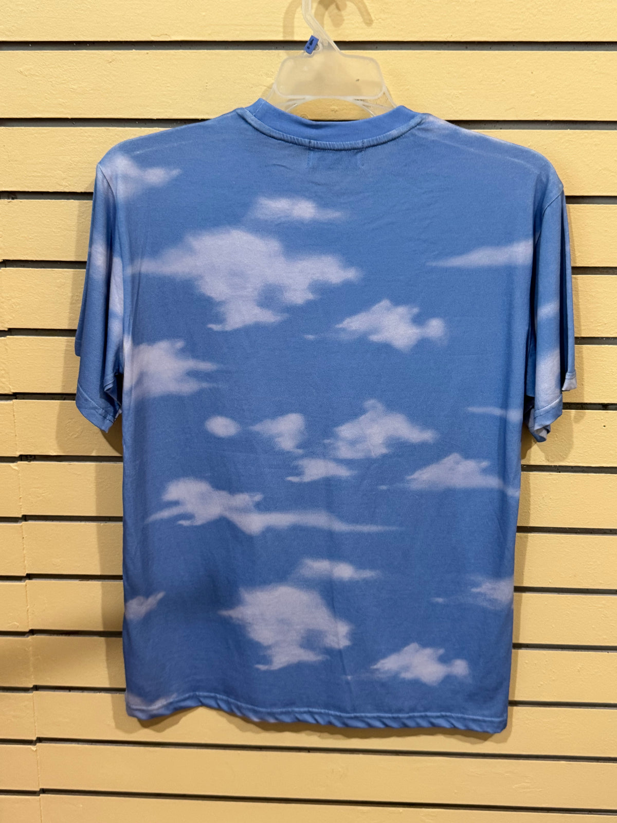 Official Prince merchandise blue sky and white clouds all-over print crew neck t-shirt size medium featuring the iconic Love Symbol on the inner neck label.