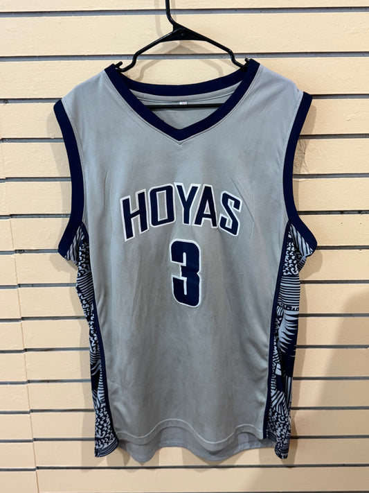 Customized Gray Mitchell & Ness Georgetown Hoyas #3 jersey featuring the name "YELLA" instead of Iverson size xxl