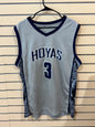 Customized Gray Mitchell & Ness Georgetown Hoyas #3 jersey featuring the name "YELLA" instead of Iverson size xxl