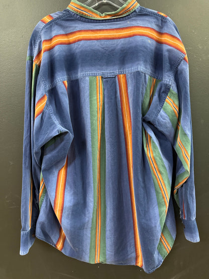 Vintage Chaps Ralph Lauren blue and green striped button-down shirt size xl