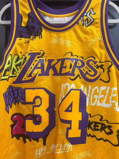 Mitchell & Ness NBA "Slap Sticker" Swingman jersey for Shaquille O'Neal and the Los Angeles Lakers. Size Large