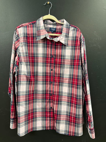 Chaps red, white, and black plaid button-up long-sleeve shirt size 3xl