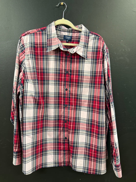 Chaps red, white, and black plaid button-up long-sleeve shirt size 3xl