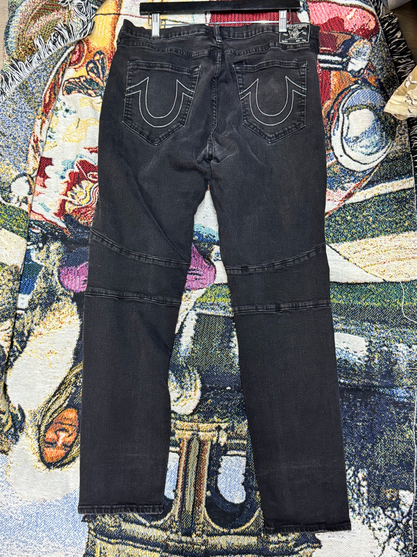 Black Washed True Religion Denim Rocco Relaxed Skinny Jeans size 36