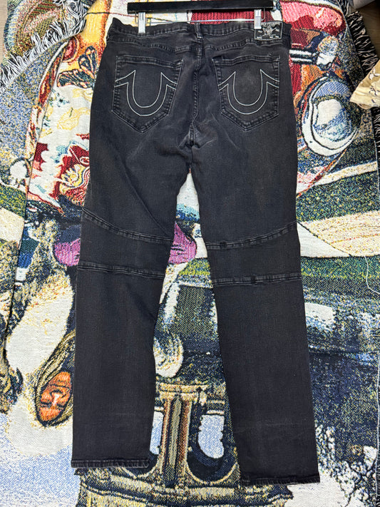 Black Washed True Religion Denim Rocco Relaxed Skinny Jeans size 36