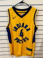Gold Nike Statement Edition Indiana Pacers #4 Victor Oladipo swingman jersey size 50 XL featuring navy and gold