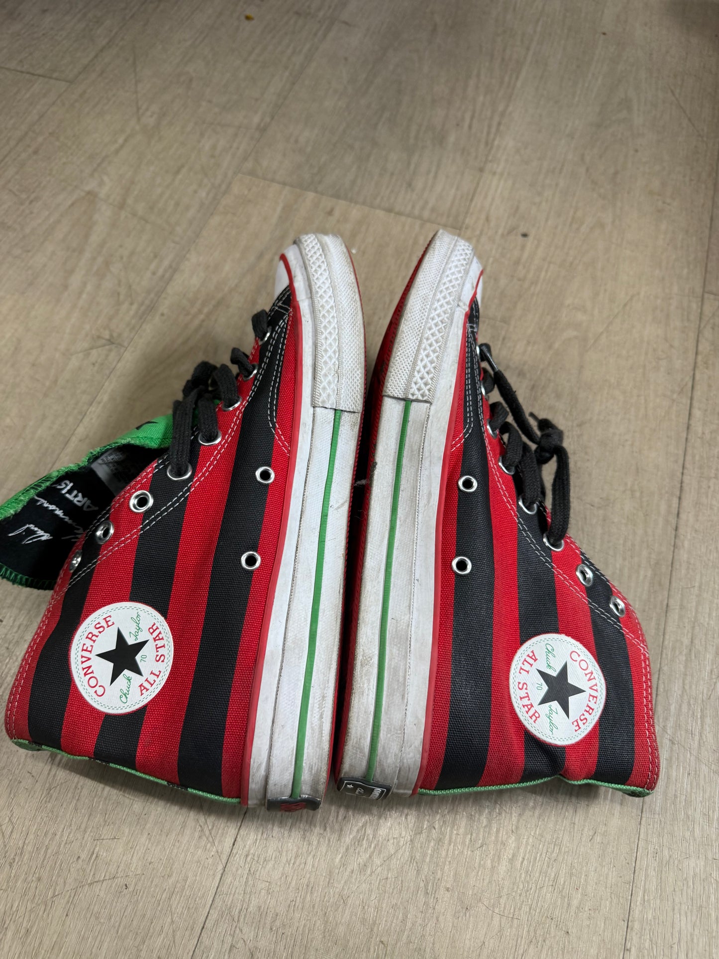 Converse x Denim Tears Chuck 70 High sneakers size 9 featuring a distinct Pan-African flag