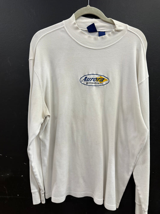 Vintage Aurora Motorsports white long-sleeve mock turtleneck size xl