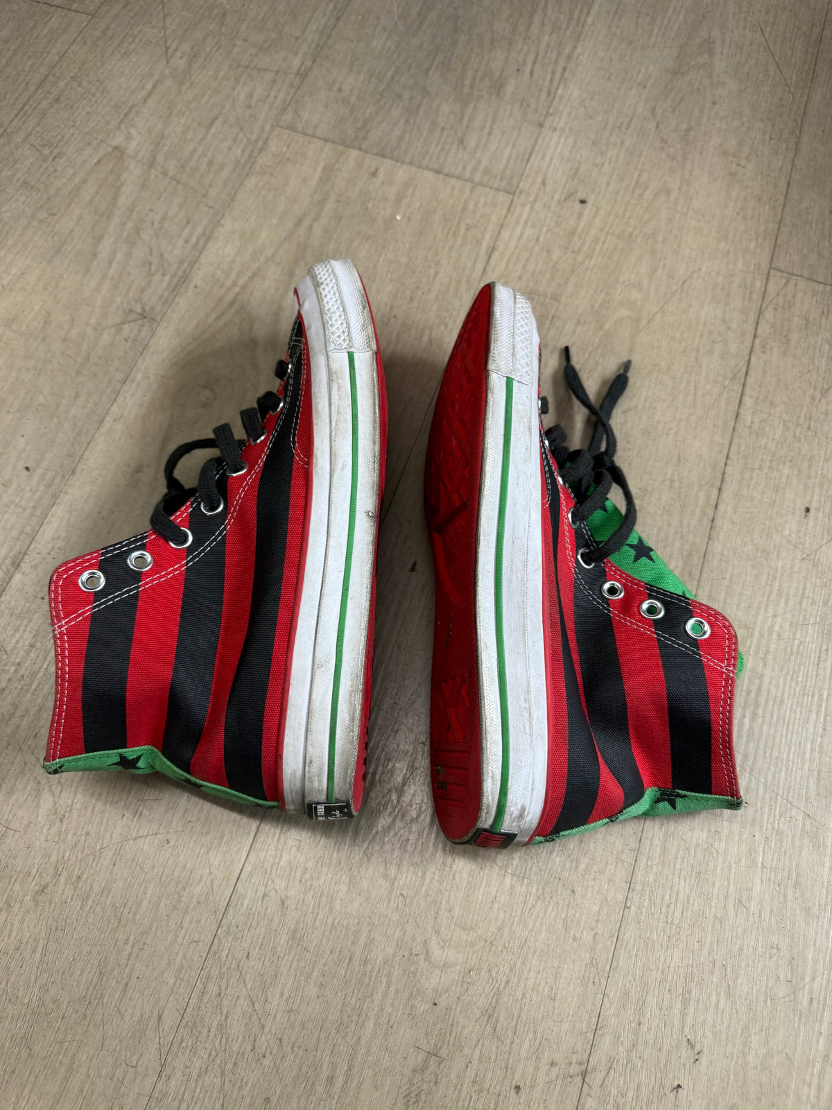 Converse x Denim Tears Chuck 70 High sneakers size 9 featuring a distinct Pan-African flag