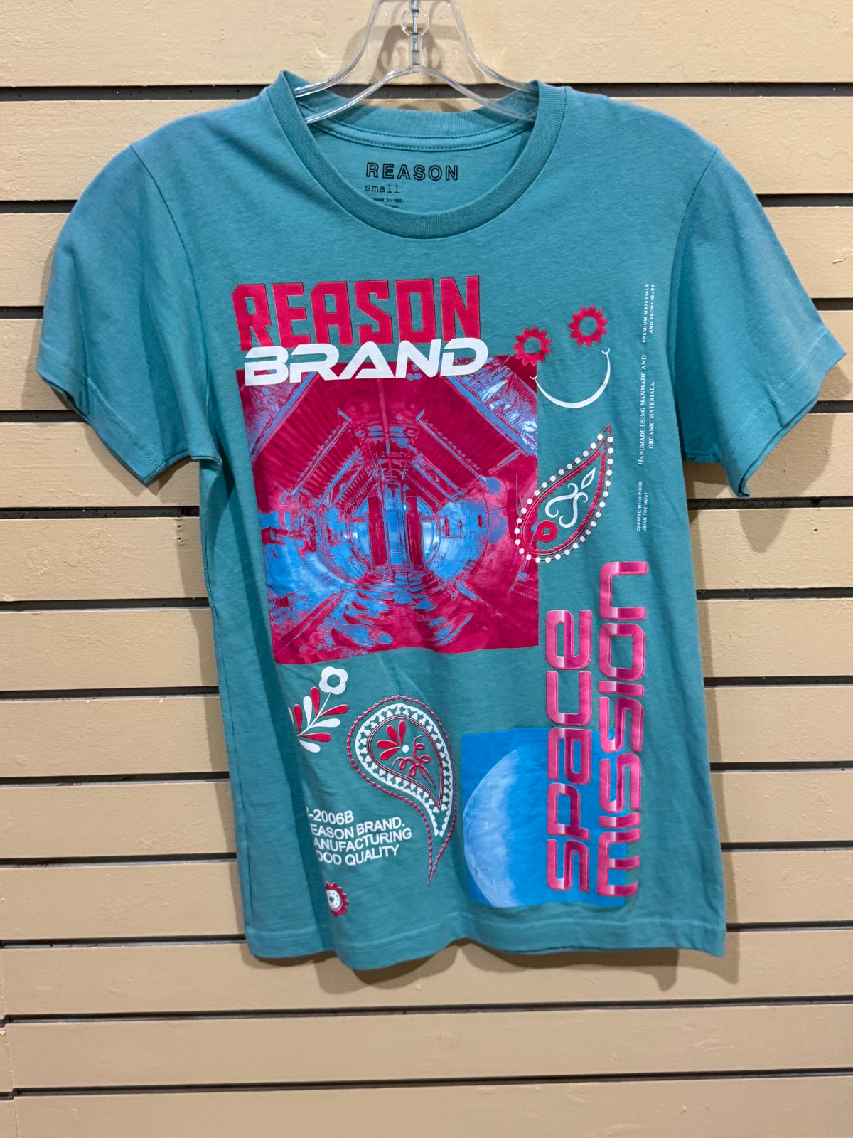 Teal Reason Brand Space Mission graphic t-shirt size small