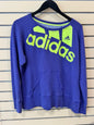Adidas purple and neon crewneck sweatshirt size large featuring a prominent neon green logo