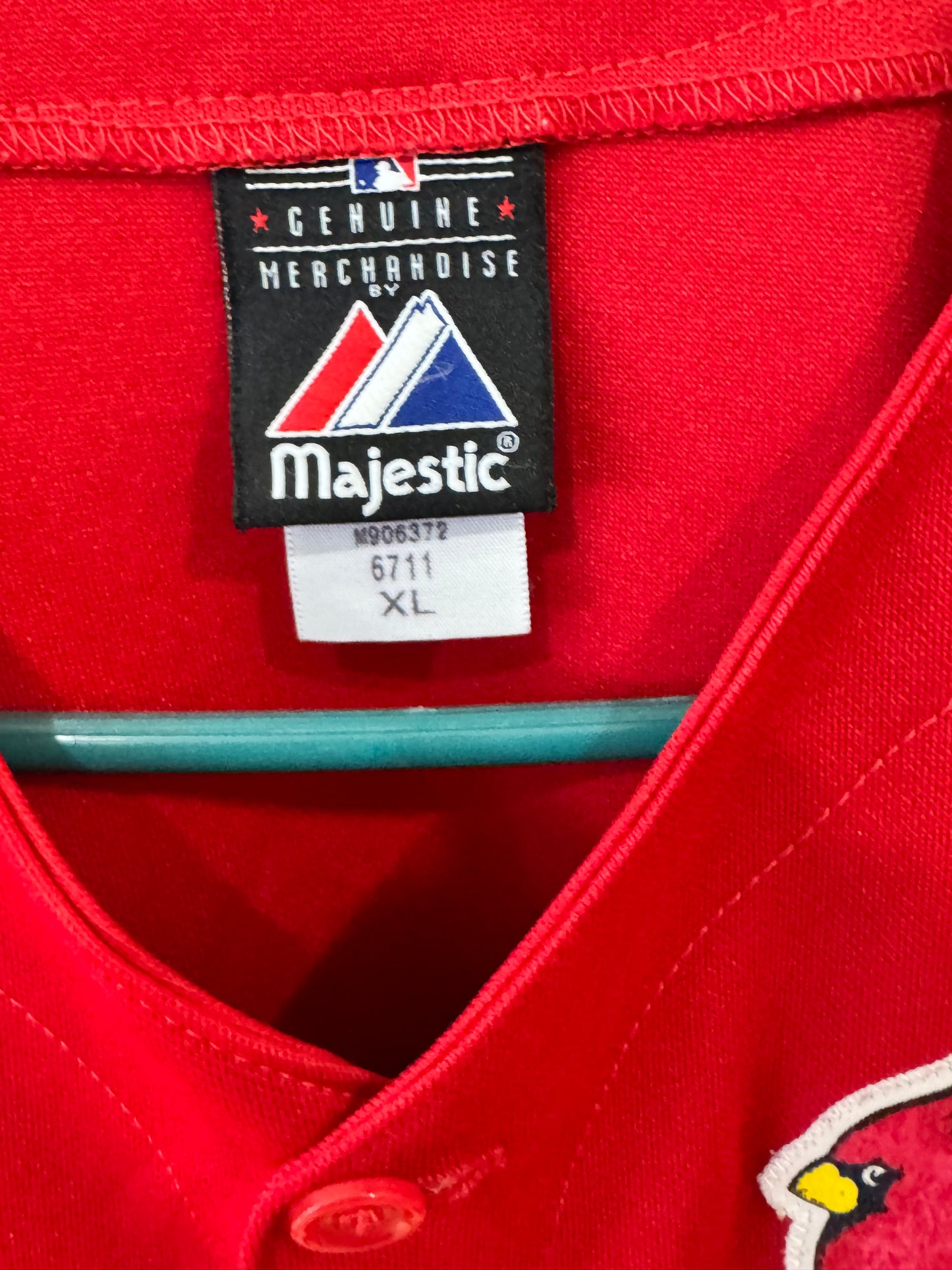 vintage Majestic Athletic red St. Louis Cardinals size youth xl alternate cool base baseball jersey featuring the iconic "birds on the bat" chest logo