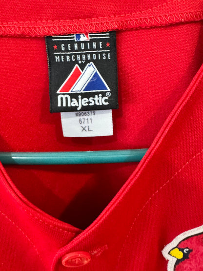 vintage Majestic Athletic red St. Louis Cardinals size youth xl alternate cool base baseball jersey featuring the iconic "birds on the bat" chest logo