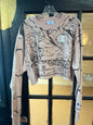 Champion Light Pink cropped crewneck sweatshirt, featuring an all-over black-and-white comic book panel manga sketch