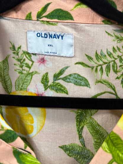 Old Navy men's pink short-sleeve camp shirt size xxl tropical lemon and green leaf pattern