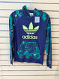 Boys Adidas Originals Camo Print Hoodie size youth large in a blue, green, and neon yellow colorway.