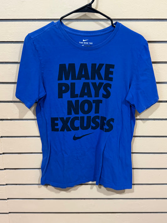 Blue Nike "Make Plays Not Excuses" graphic t-shirt size small