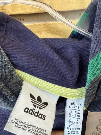 Boys Adidas Originals Camo Print Hoodie size youth large in a blue, green, and neon yellow colorway.