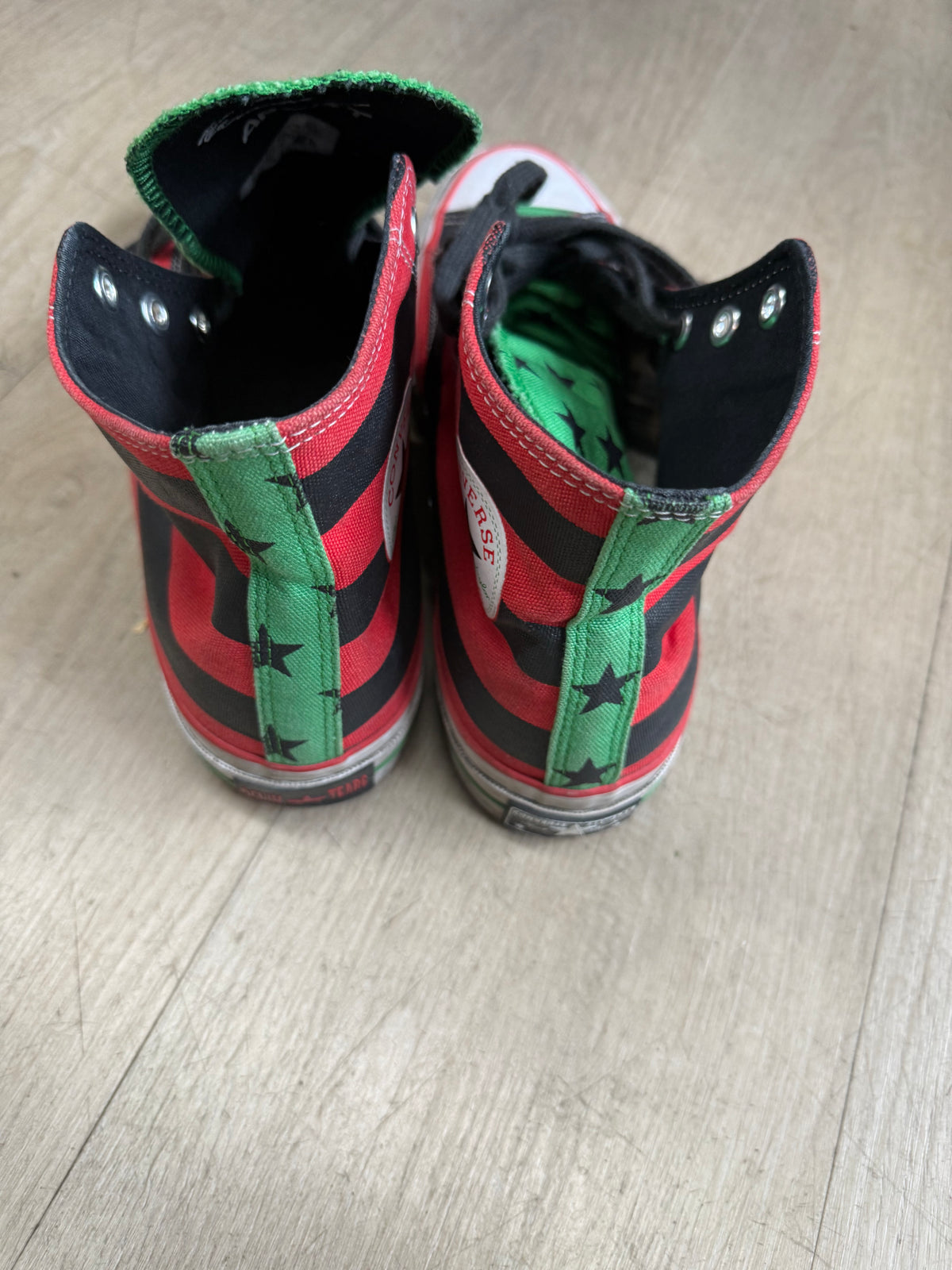 Converse x Denim Tears Chuck 70 High sneakers size 9 featuring a distinct Pan-African flag