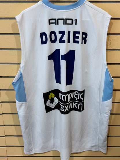 White and Blue AND1 basketball jersey features the name "DOZIER" and number 11 size 3xl