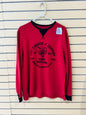 red Levi's crewneck size large sweatshirt featuring a black graphic of a skull in a hat and "Denim Suppliers" text.