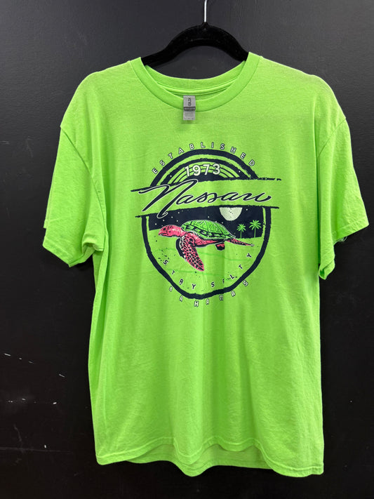Neon Green Gildan "Nassau Bahamas" crewneck t-shirt size large