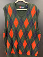 Chaps V-neck sweater vest size xxl green, orange, and navy blue argyle diamond pattern.