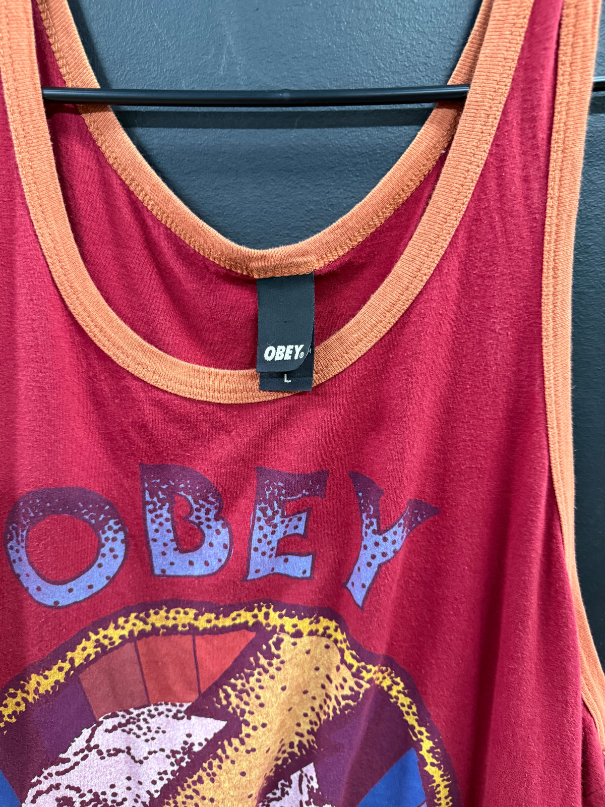 Red OBEY World Domination Tour tank top size Large