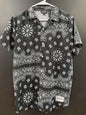 Bandana-print Short-sleeve button-up shirt size small all-over paisley pattern black and white