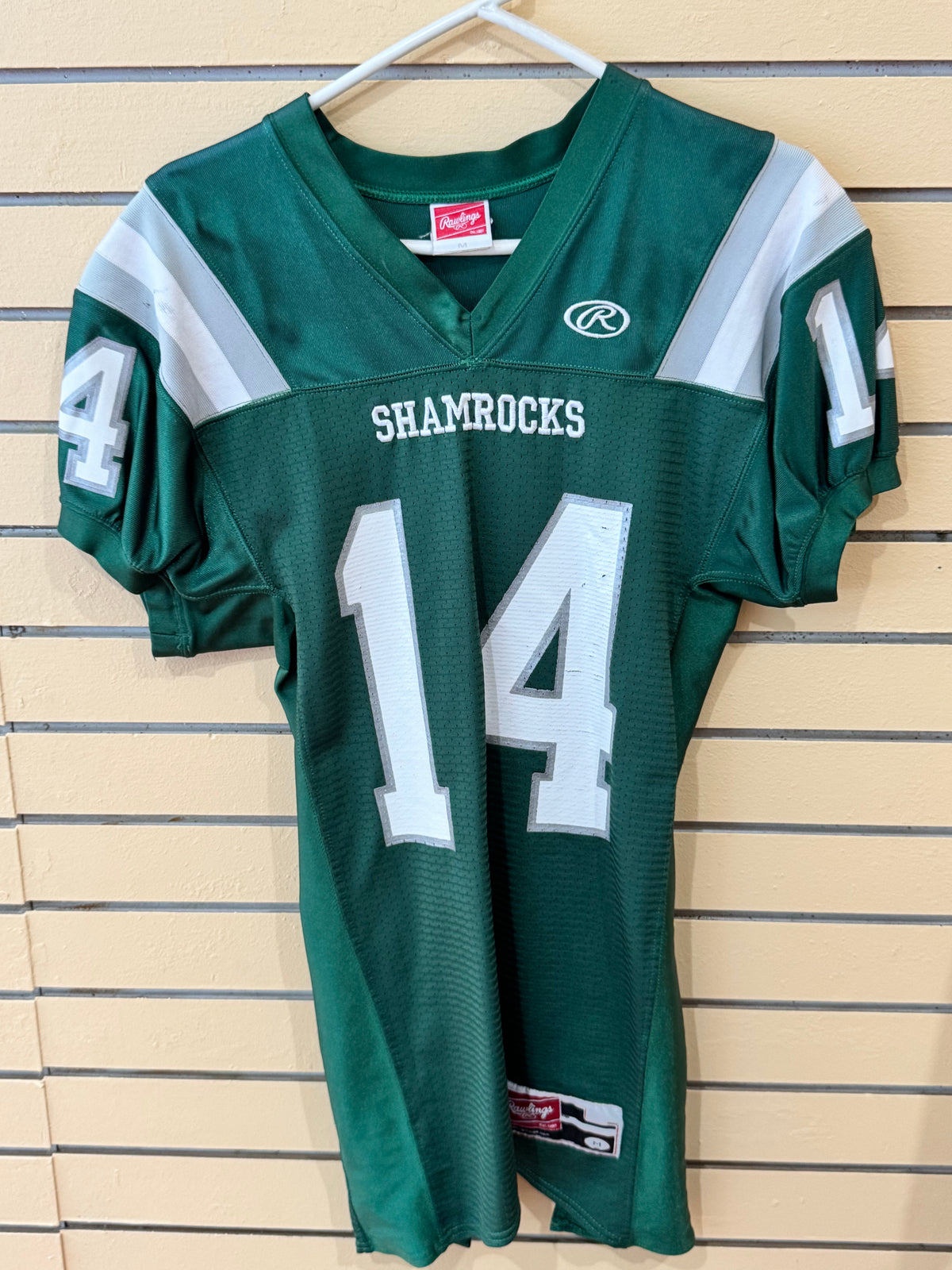 Vintage Green Rawlings Steve & Barry's "Shamrocks" football jersey featuring the number 14 size medium