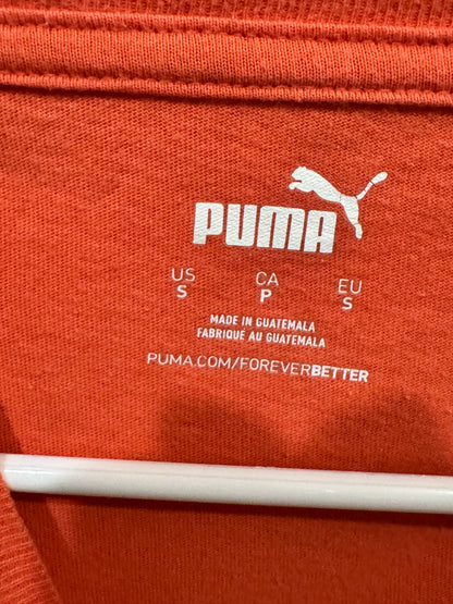 Puma Essentials Heather Men's Tee in High Risk Red size small featuring a large graphic logo on the chest.