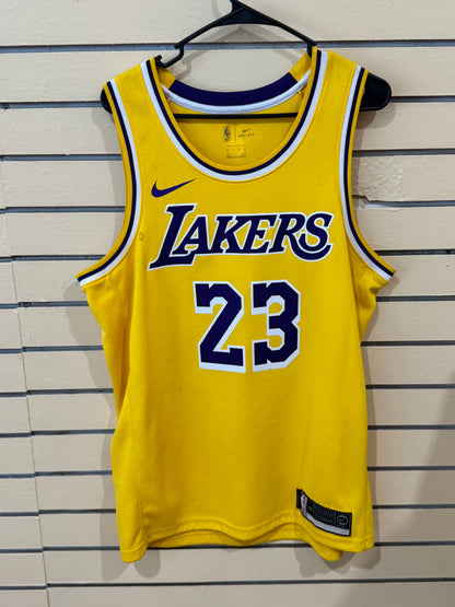 Nike Los Angeles Lakers LeBron James #23 Icon Edition Swingman Jersey size 48 large gold purple