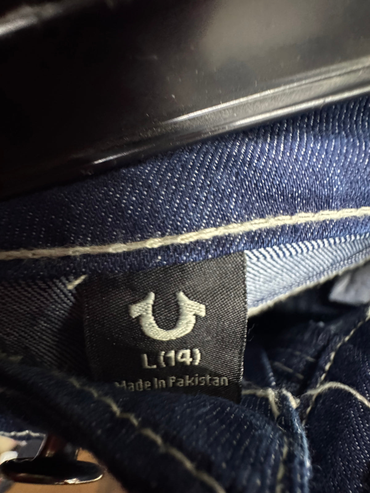 True Religion Dark Wash Denim Jeans size 14 red stitching