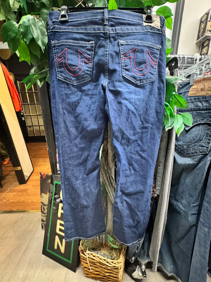 True Religion Dark Wash Denim Jeans size 14 red stitching