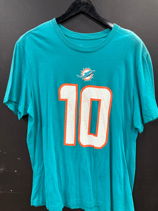 Aqua-colored Nike NFL Miami Dolphins Tyreek Hill #10 player name and number t-shirt size xl