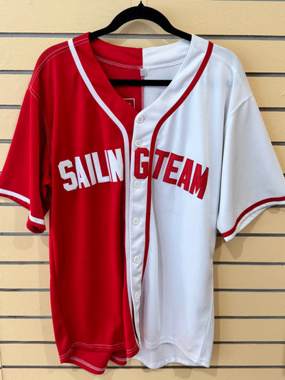 Lil Boat #44 Sailing Team split red-and-white baseball jersey size xl inspired by Lil Yachty.