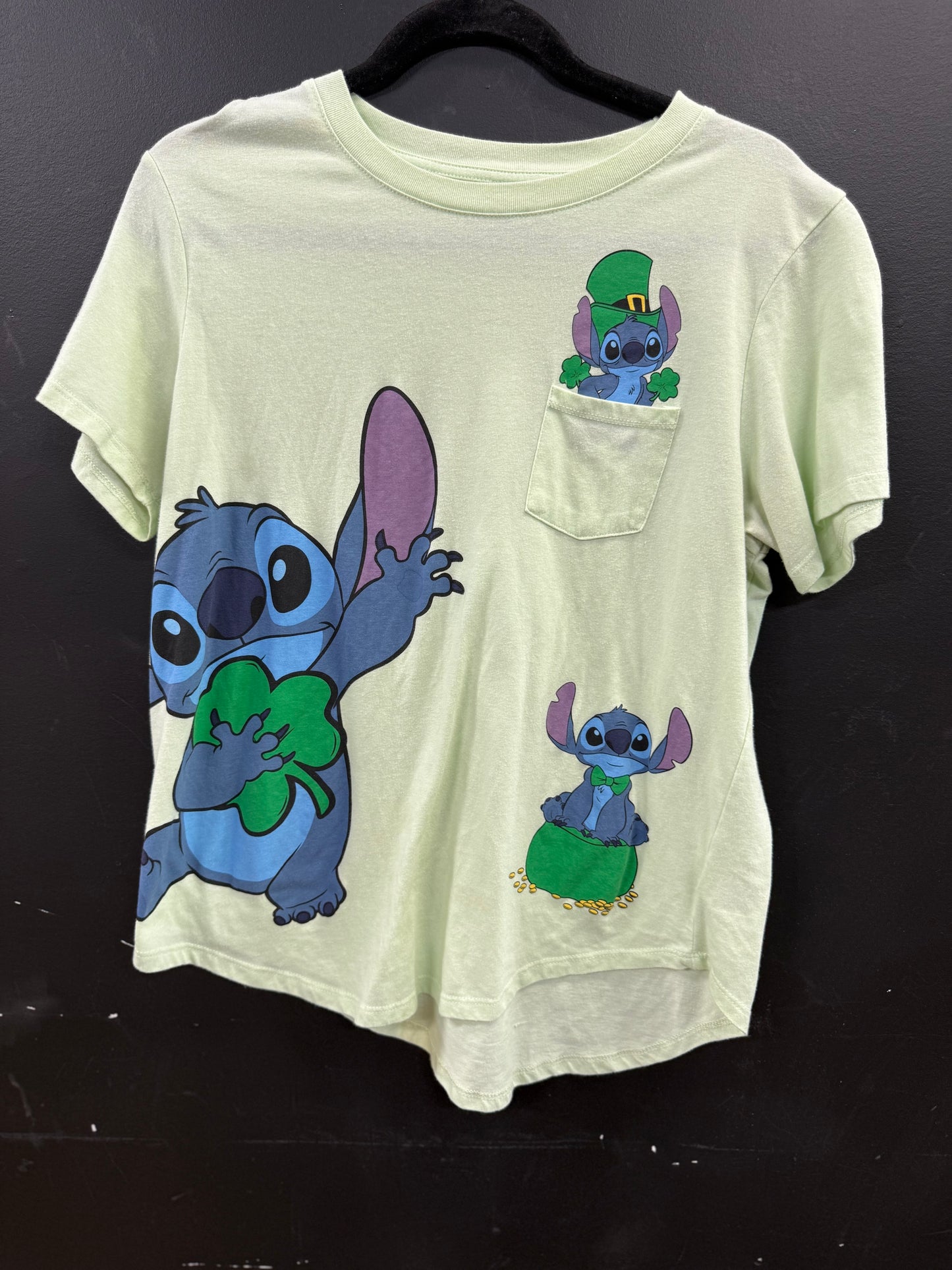 Lime Green Disney Stitch St. Patrick's Day graphic pocket t-shirt size xl