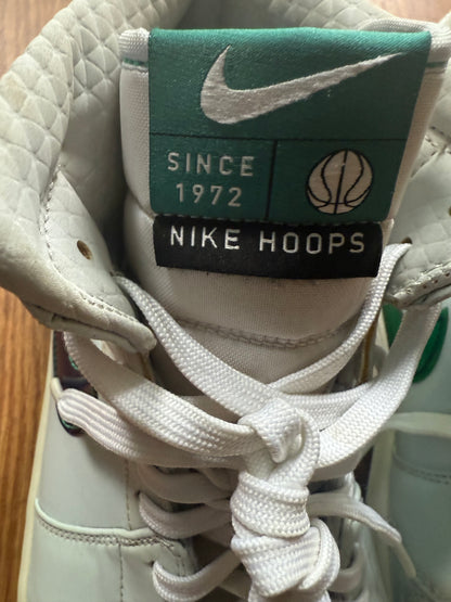 Nike Air Jordan 1 Mid SE "Mindfulness" size 13 from the Pregame Pack, featuring a white leather upper with a green Swoosh