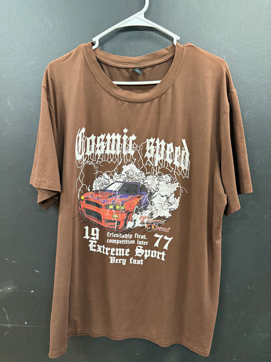 Brown Romwe Men's Cosmic Speed graphic t-shirt size xl