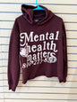 Euphoric777 maroon hoodie size small features a "Mental Health Matters" graphic with a phone number on the front.