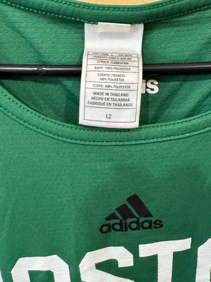Adidas Boston Celtics NBA practice jersey size large features Rondo #9 and prominent "BOSTON BASKETBALL"