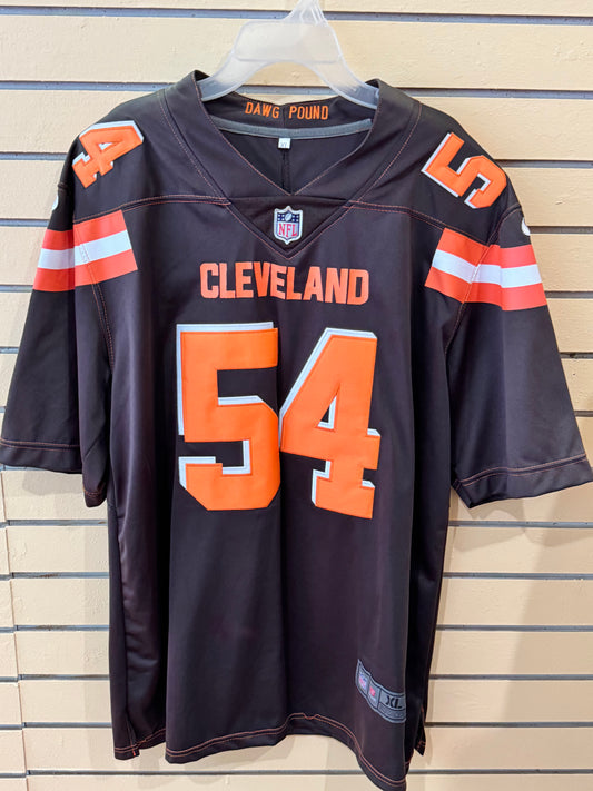 Nike Cleveland Browns #54 brown home game jersey size XL orange and white block letters and "Dawg Pound" in collar