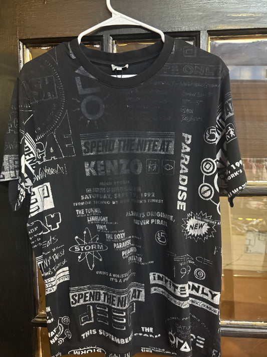 Authentic Kenzo "Flyer Print" Allover Graphic Cotton Jersey T-Shirt size Large