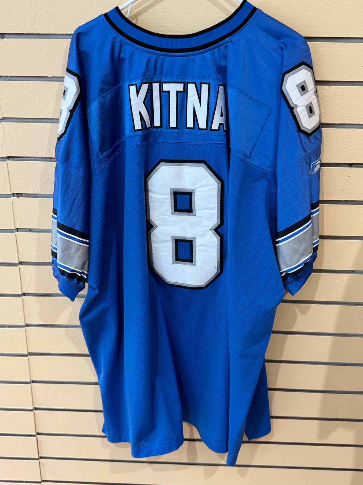 vintage Reebok On-Field Detroit Lions home jersey size 58 featuring quarterback Jon Kitna with his number 8.