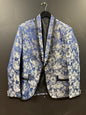 CloudStyle Blue and Silver floral jacquard men's blazer size medium with a black shawl lapel